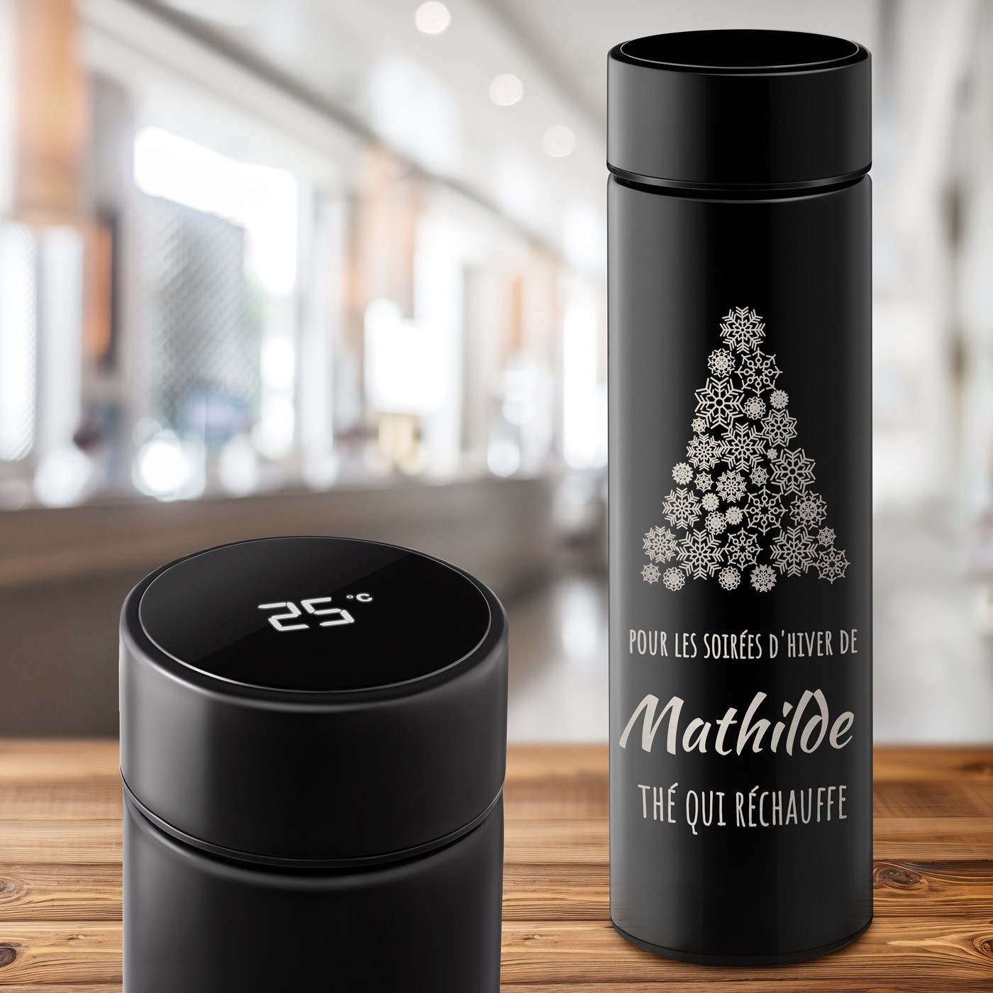 Murrano Personalized Black Insulated Bottle with LED Display for Her