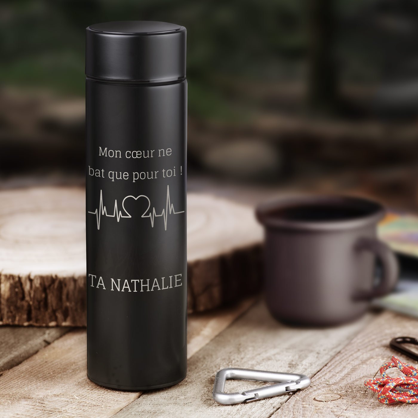 Botella Aislante Negra Personalizada con Pantalla LED para Marido en el Día de San Valentín