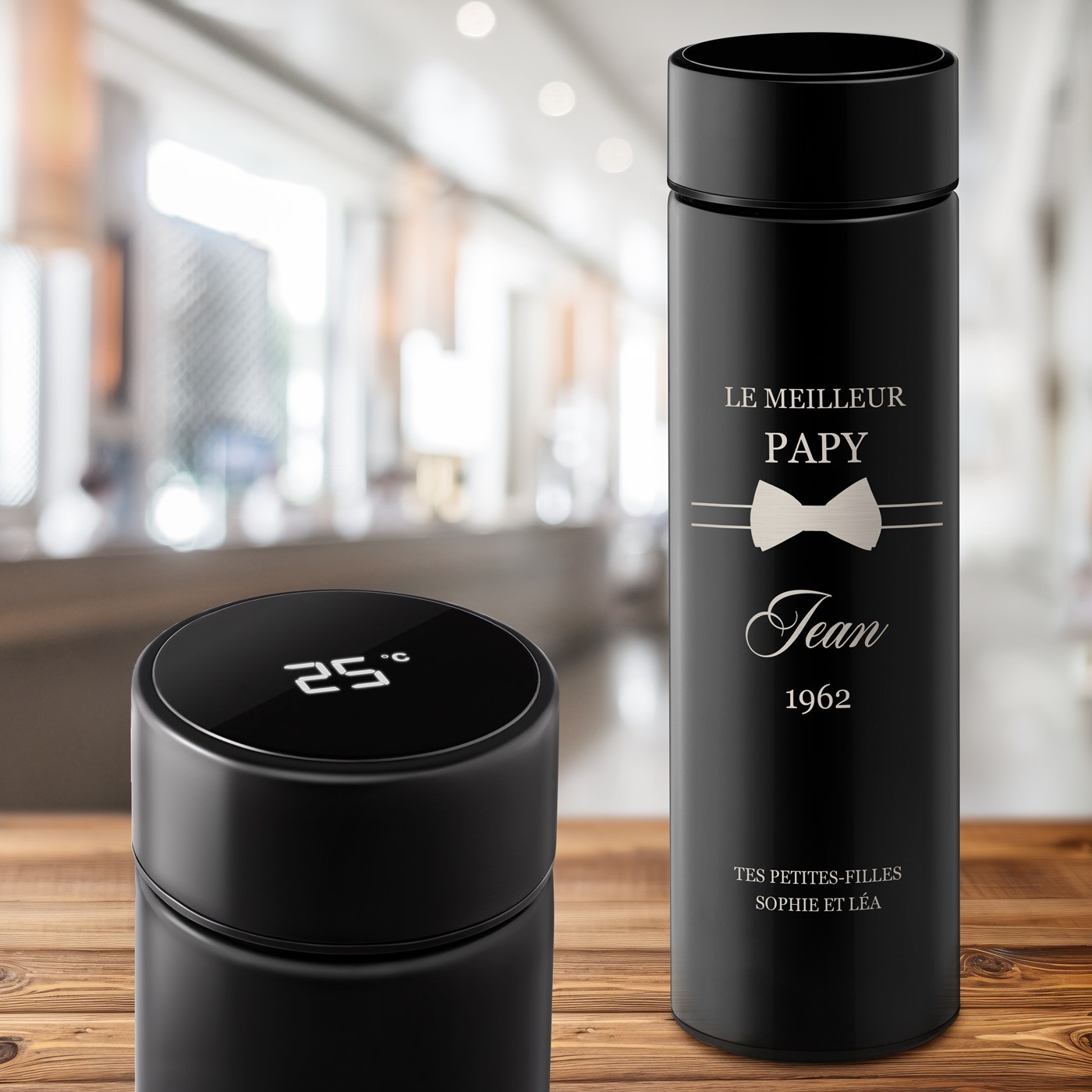 Bouteille isotherme Murrano personnalisée avec affichage LED pour la fête des grands-pères