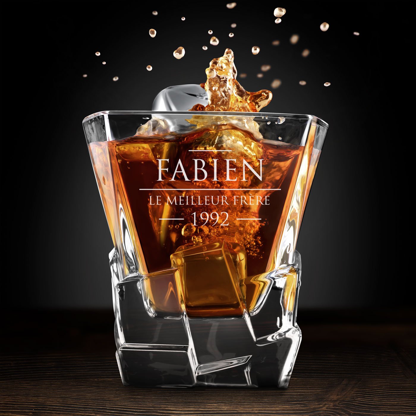 Murrano Whisky Stones Set with Engraved Glasses in Custom Box
