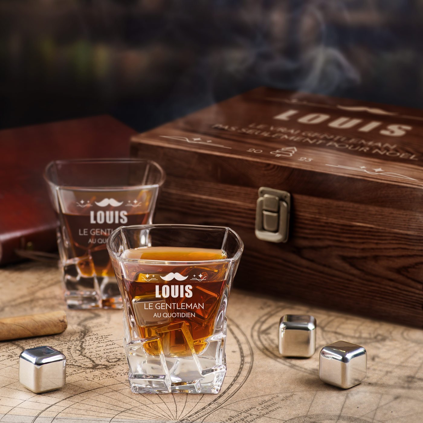 Murrano Whisky Stones Set with Personalized Box for Men