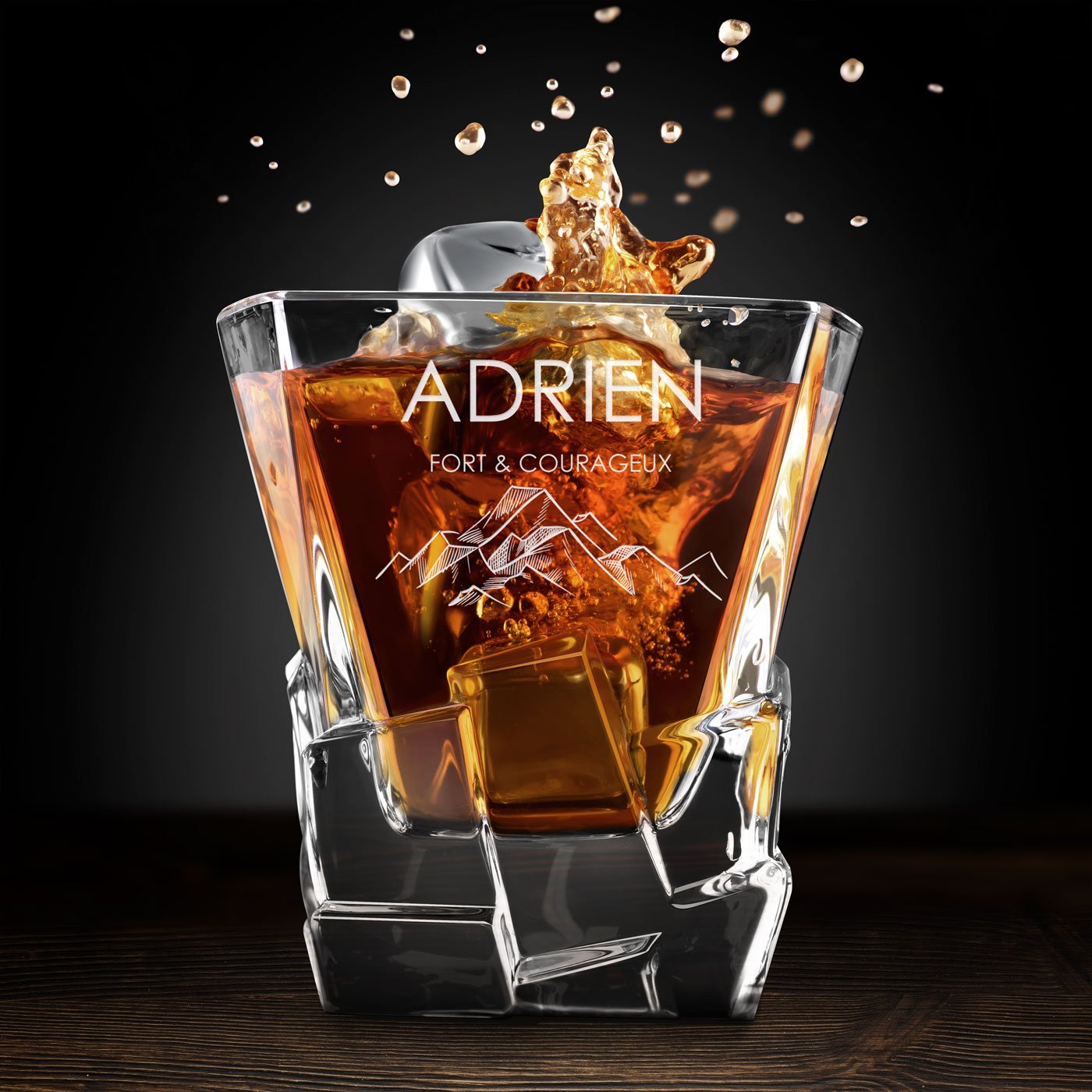 Murrano Whisky Stones Set with Engraved Glasses in Custom Box