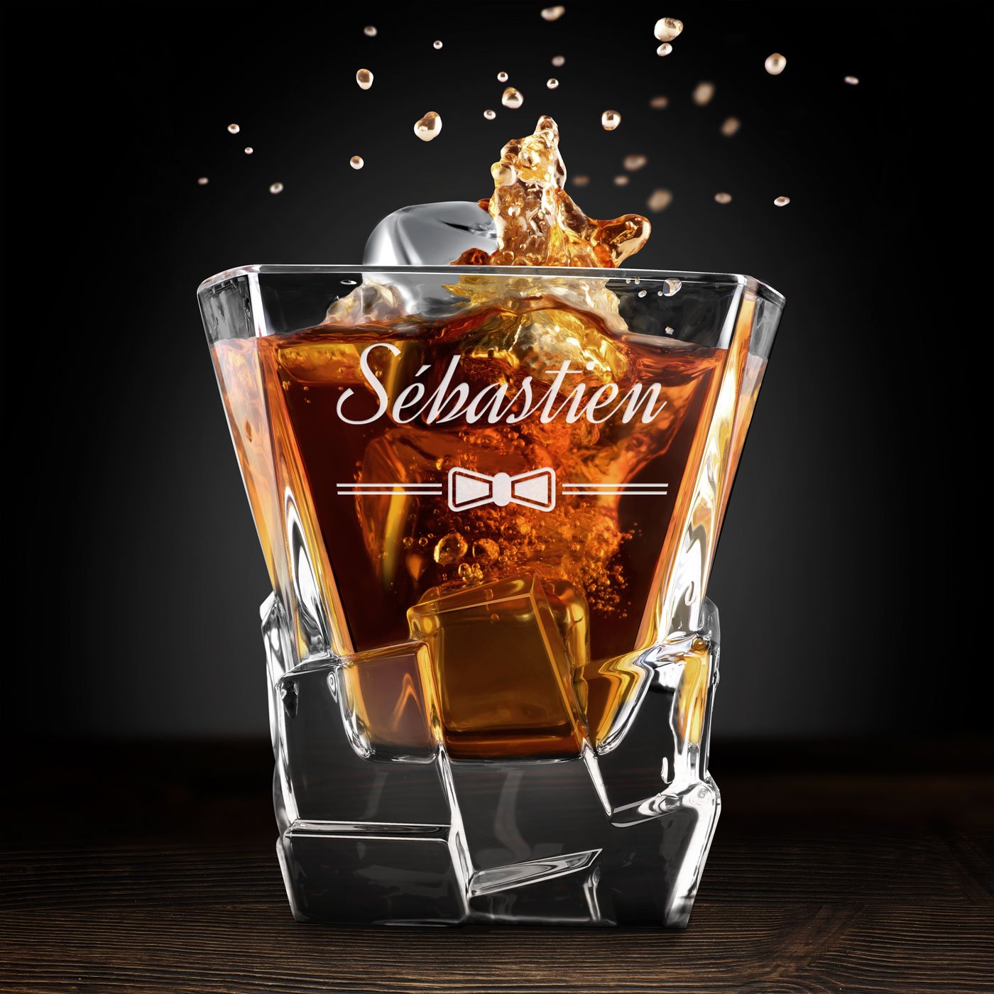 Murrano Whisky Stones Set with Engraved Glasses in Custom Box