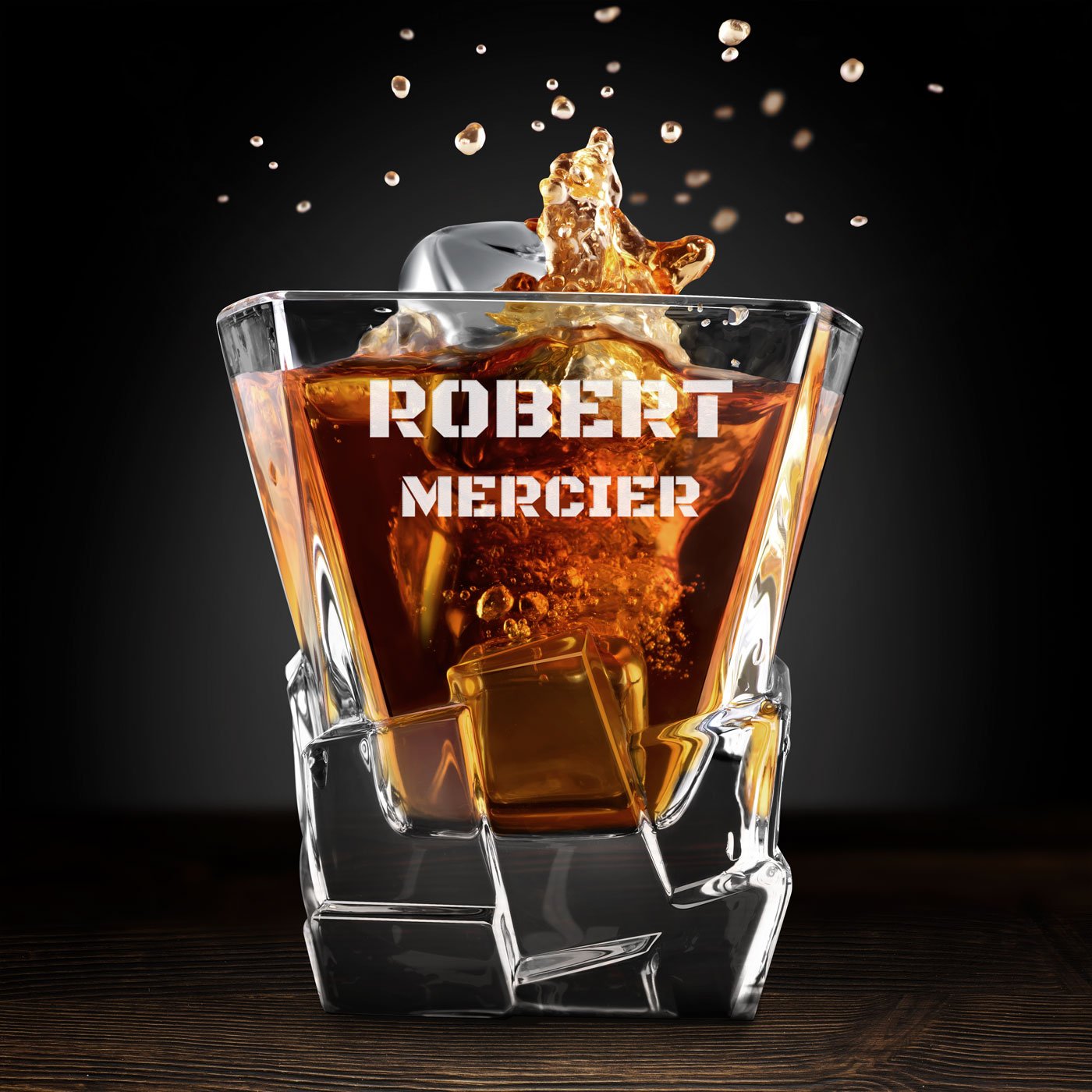 Ensemble de pierres à whisky Murrano avec verres gravés dans une boîte personnalisée