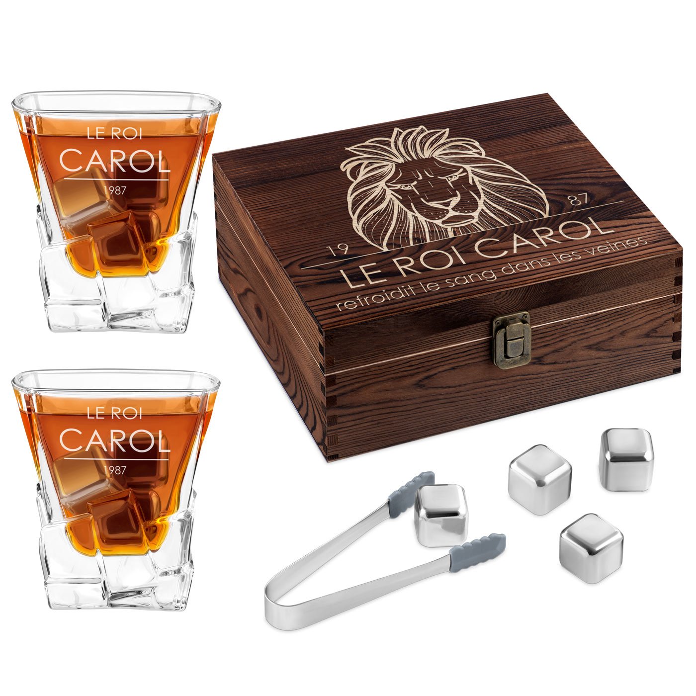 Murrano Whisky Stones Set with Personalized Engraved Box for Him