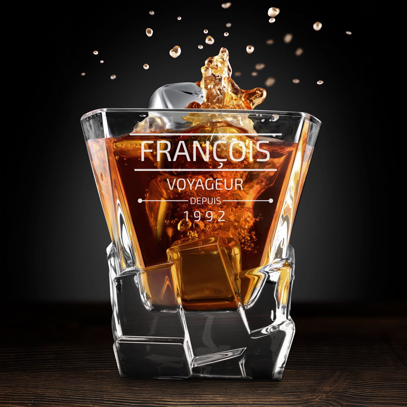 Murrano Whisky Stones Set with Engraved Glasses for Him, Valentine's Day Gift