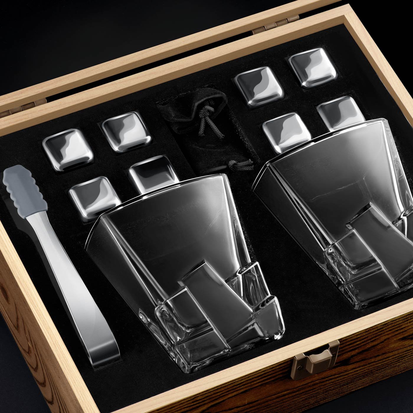 Set de piedras para whisky Murrano con vasos grabados en una caja personalizada para ella o él para el Día de San Valentín