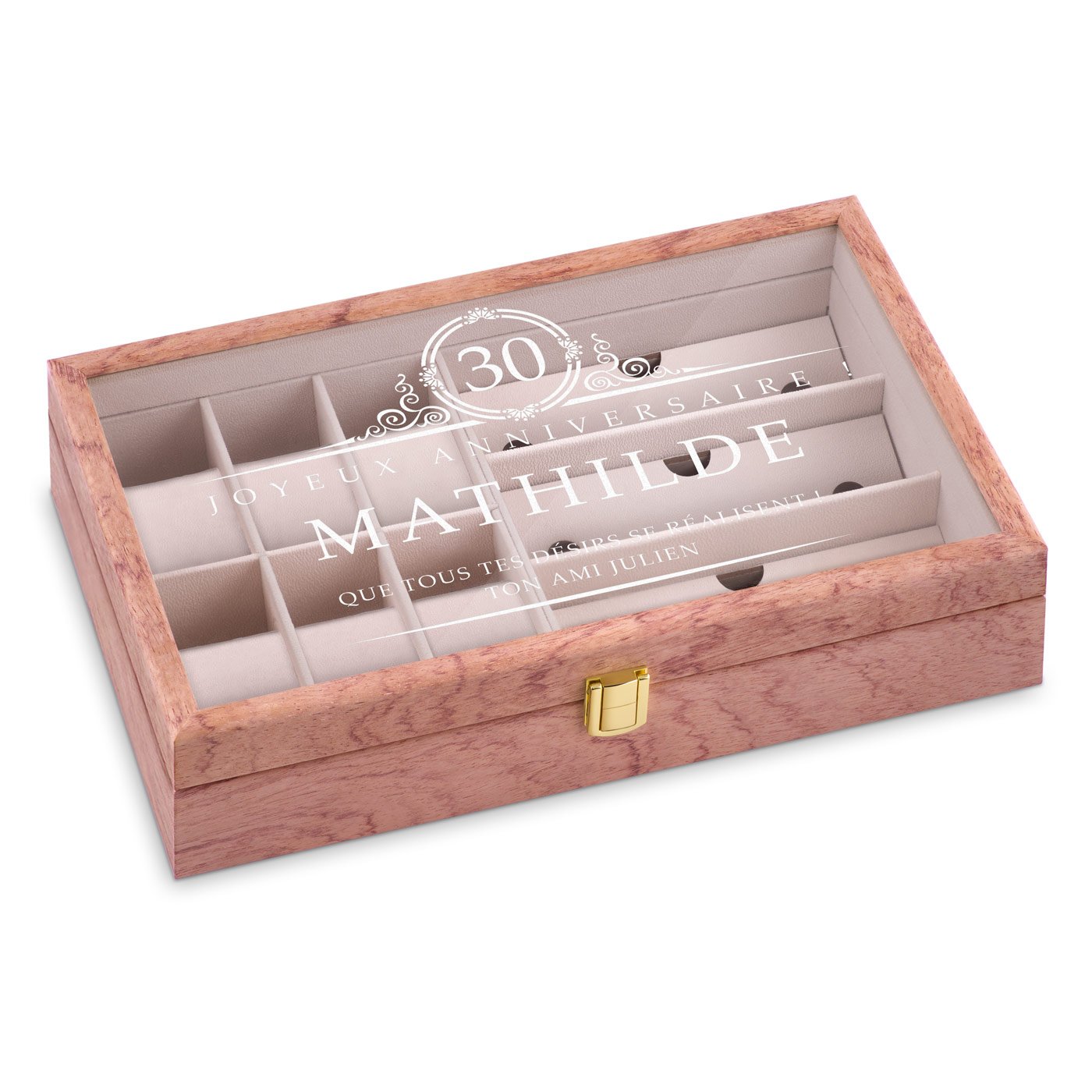 Murrano Personalized Wood Box with Engraving for Women's 30th Birthday