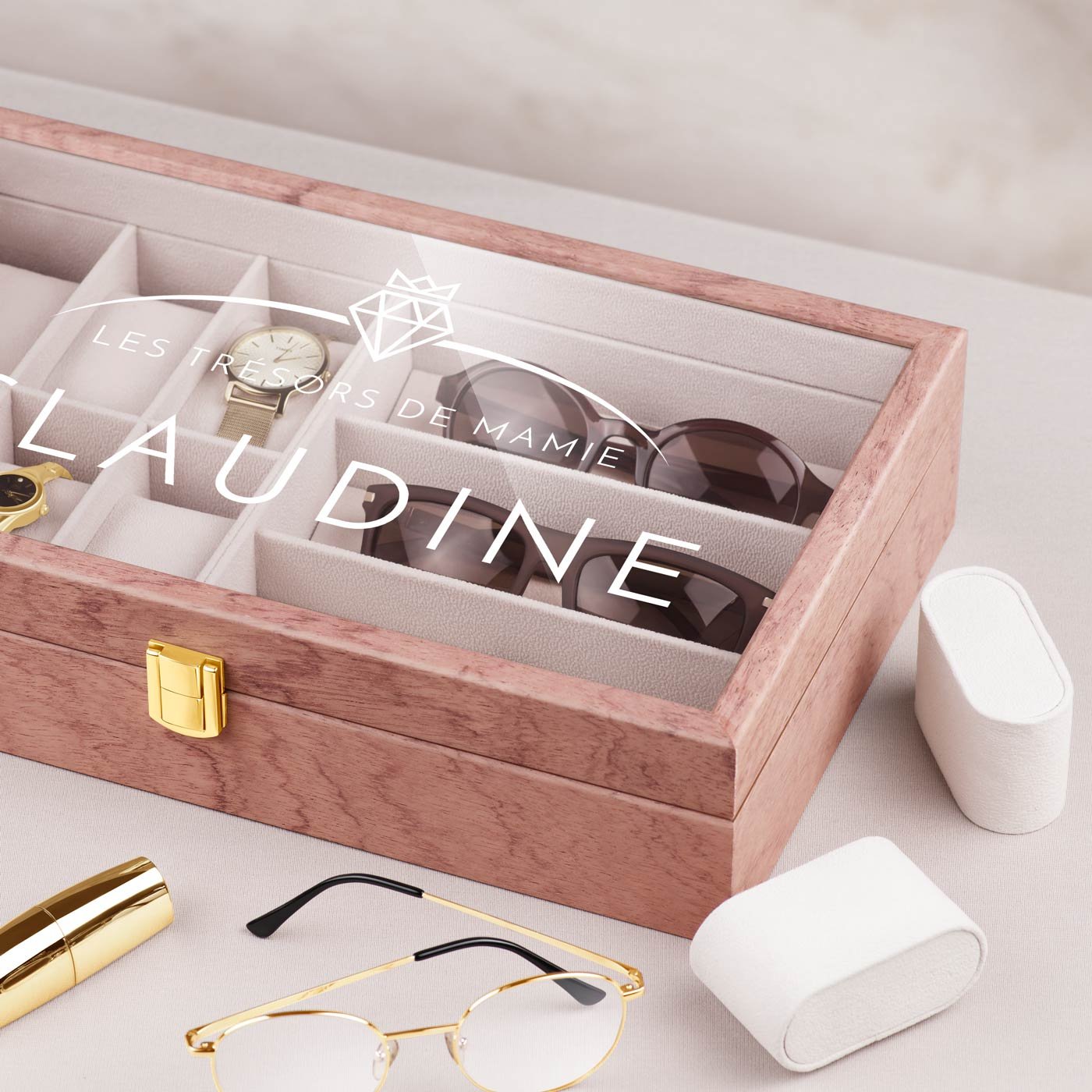 Boîte de rangement personnalisée en bois rose Murrano pour la fête des grands-mères