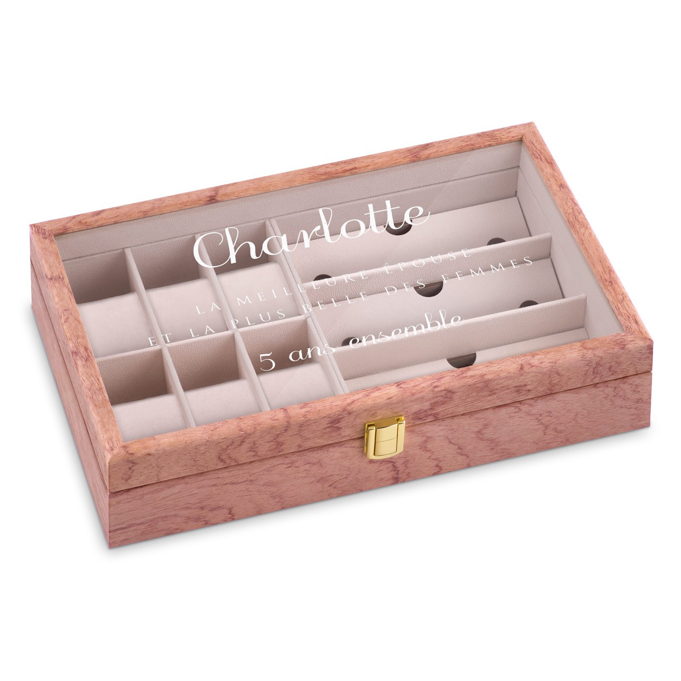 Caja de almacenamiento de madera rosa personalizada para esposa - 5 años de matrimonio
