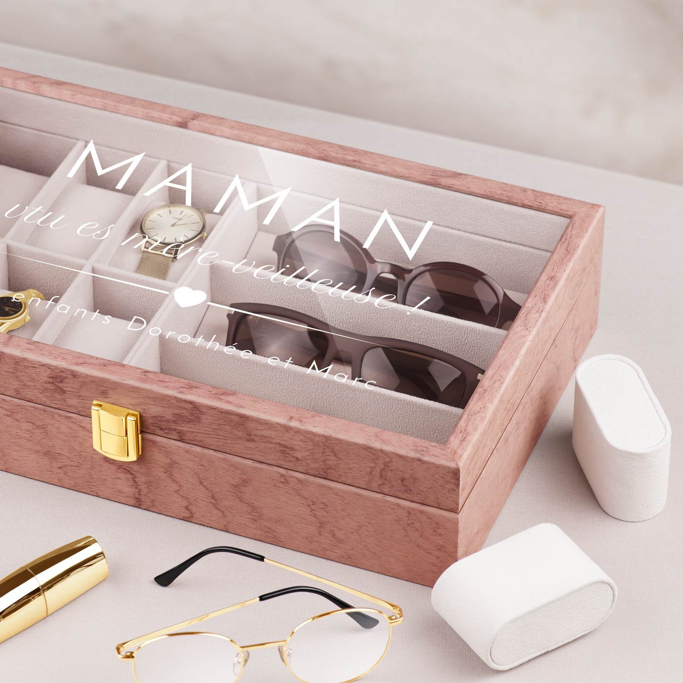 Cajón de almacenamiento de madera rosa personalizado de Murrano para el Día de las Madres