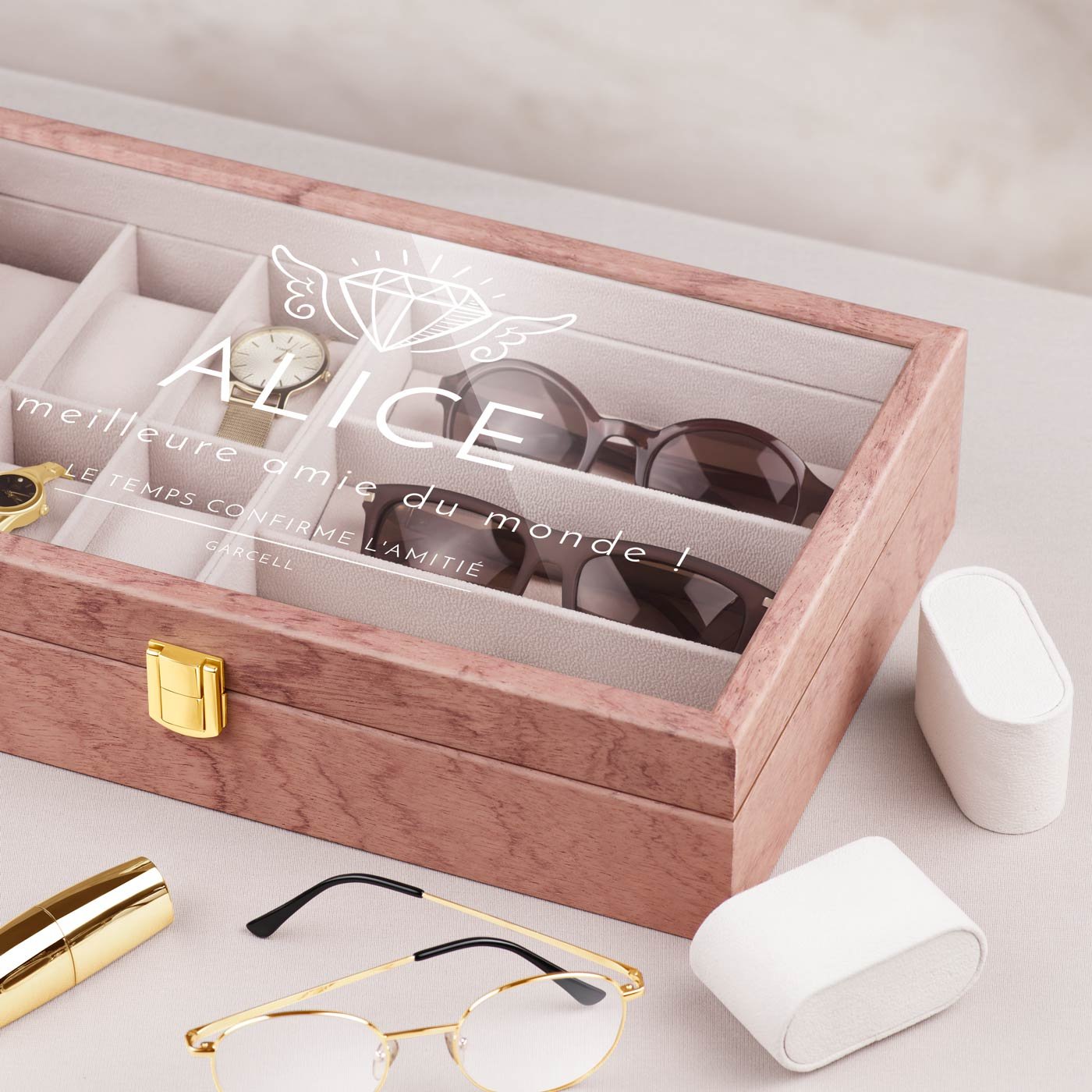 Boîte de rangement en bois rose personnalisée Murrano pour anniversaire