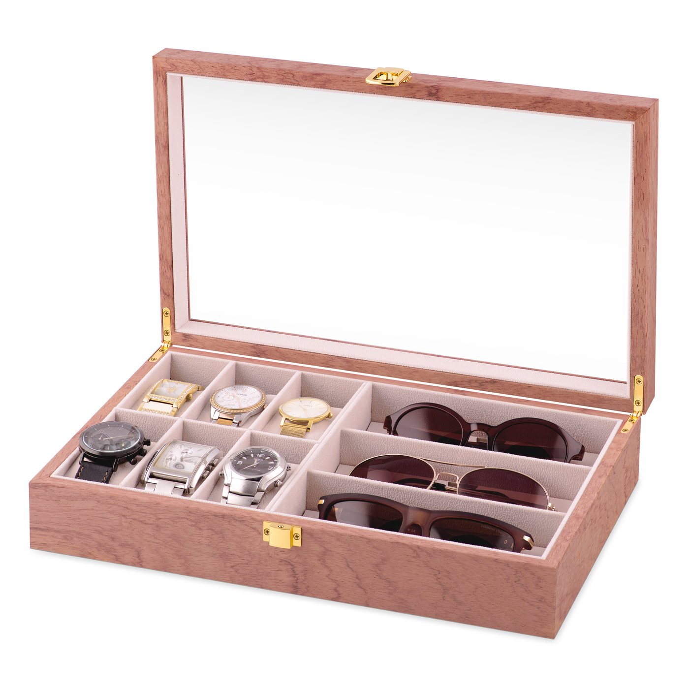 Cajón de almacenamiento de madera personalizado Murrano para relojes y gafas