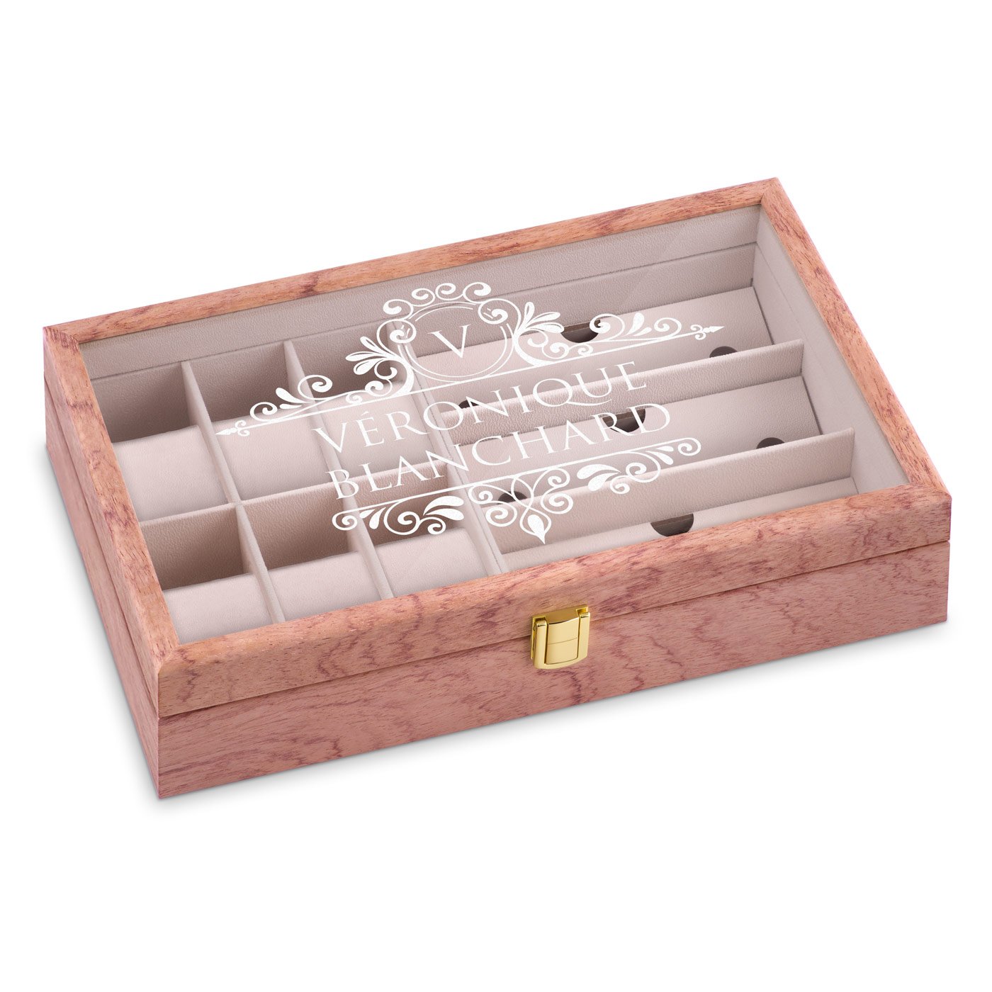 Cajón de almacenamiento de madera personalizado Murrano para relojes y gafas