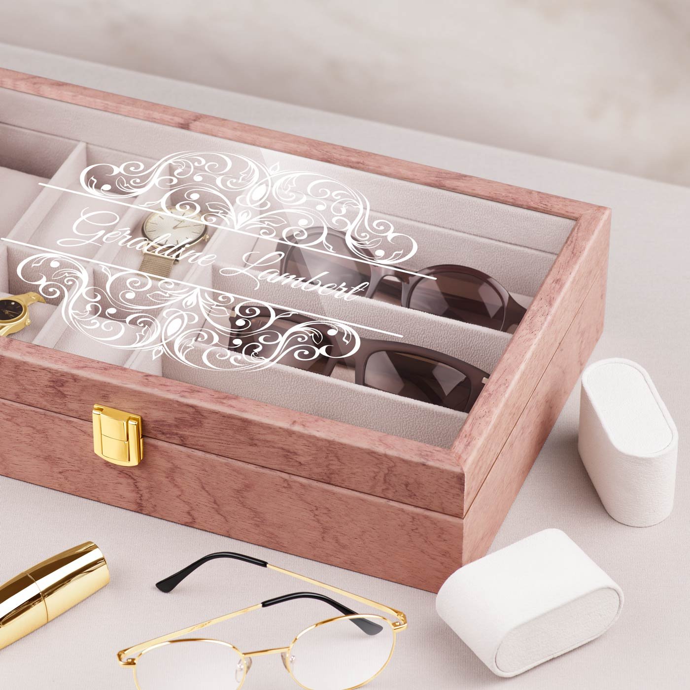 Caja de almacenamiento de madera rosa personalizada Murrano para ella