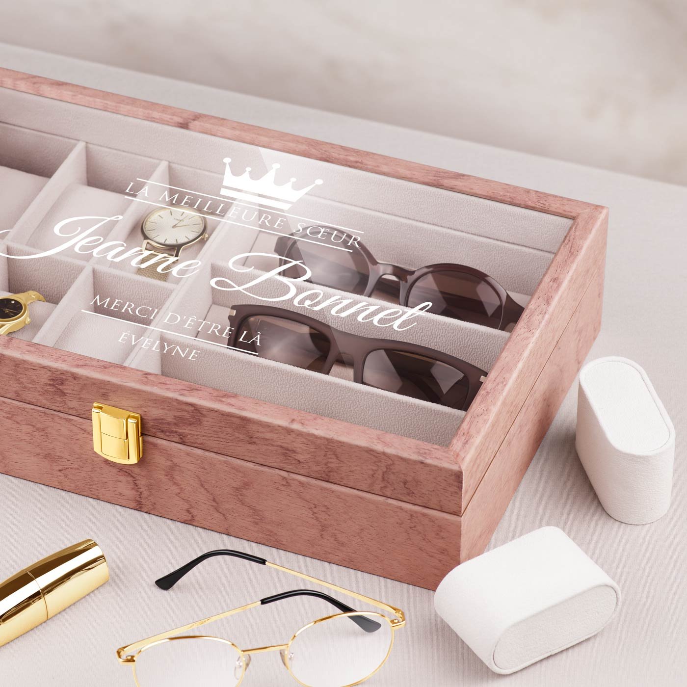 Murrano Personalized Pink Wood Storage Box for Sister's Birthday