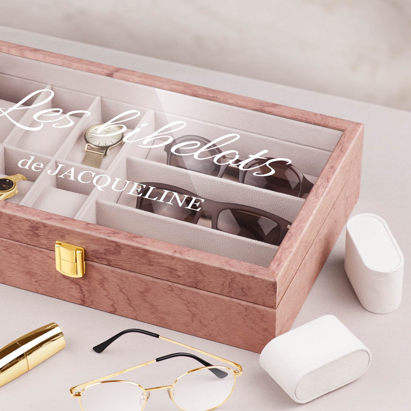 Boîte de rangement en bois rose personnalisée Murrano pour une copine pour la Saint-Valentin