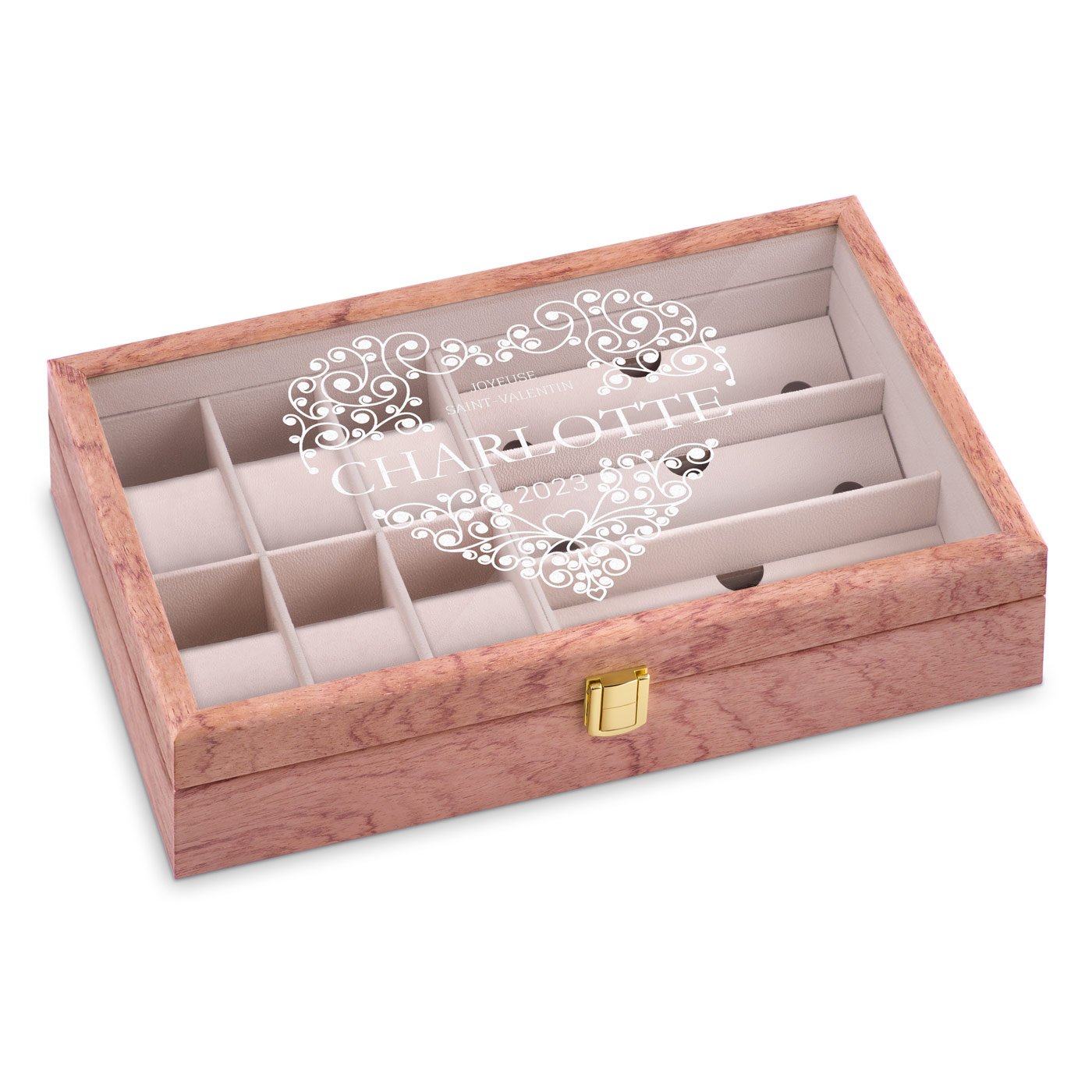 Boîte de rangement en bois rose personnalisée Murrano pour femme