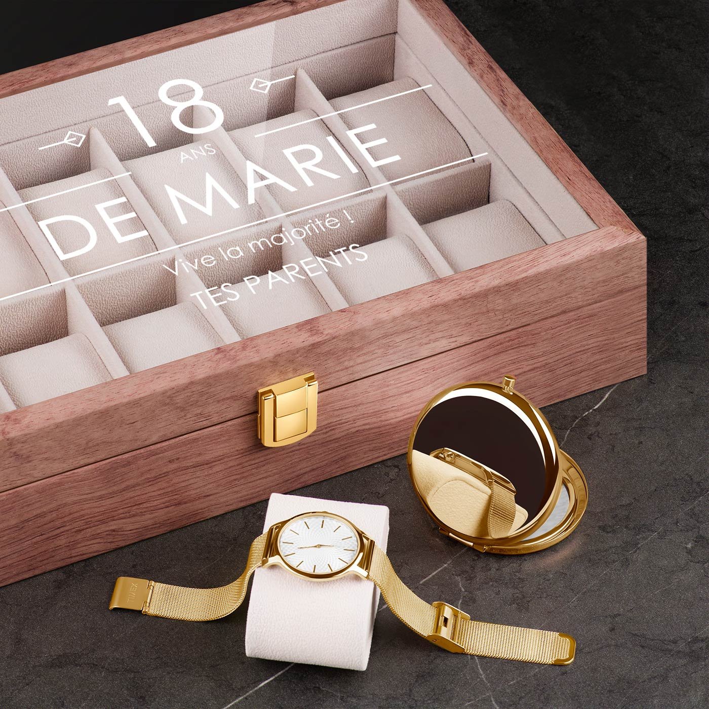 Murrano Personalized Pink Wooden Watch Box for a Young Girl's 18th Birthday