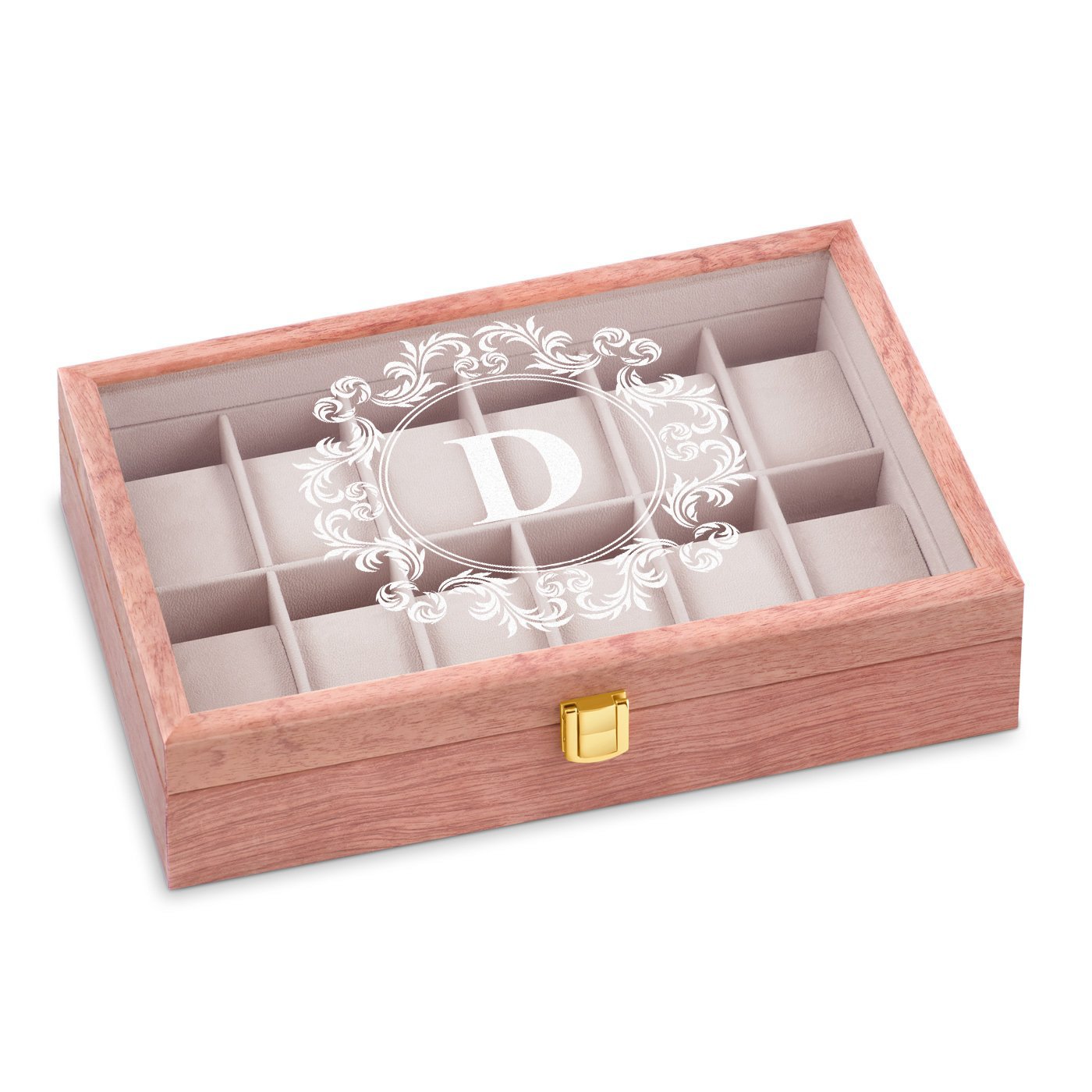 Murrano Personalized Rose Wood Watch Box (For Him or Her) for Valentine's Day