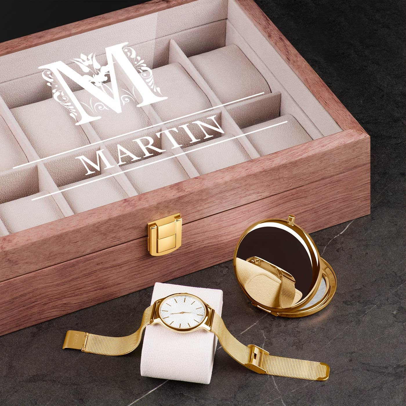 Murrano Wood Watch Box with Engraving for Men's Birthday