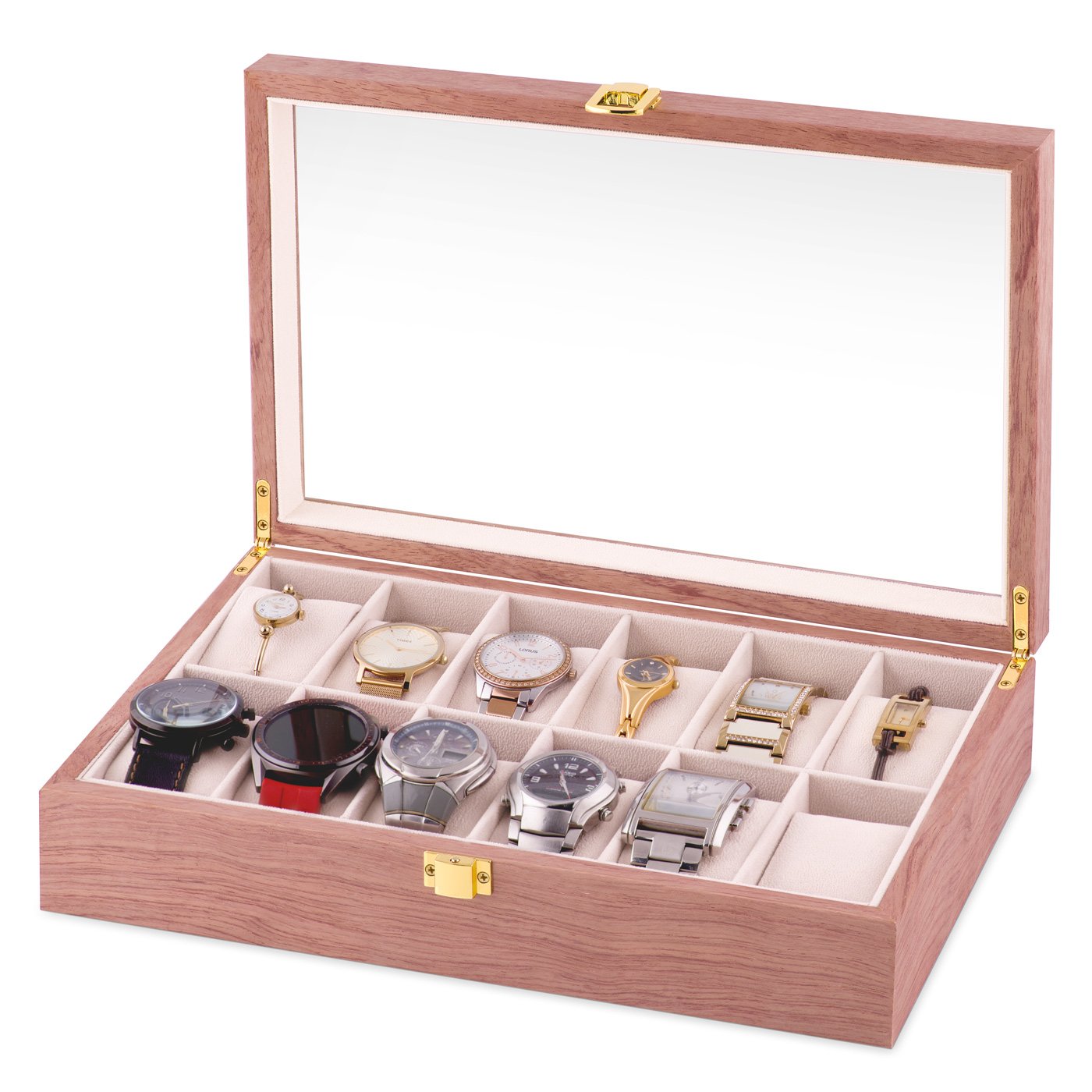 Caja de relojes de madera rosa personalizada Murrano para el cumpleaños de una hermana