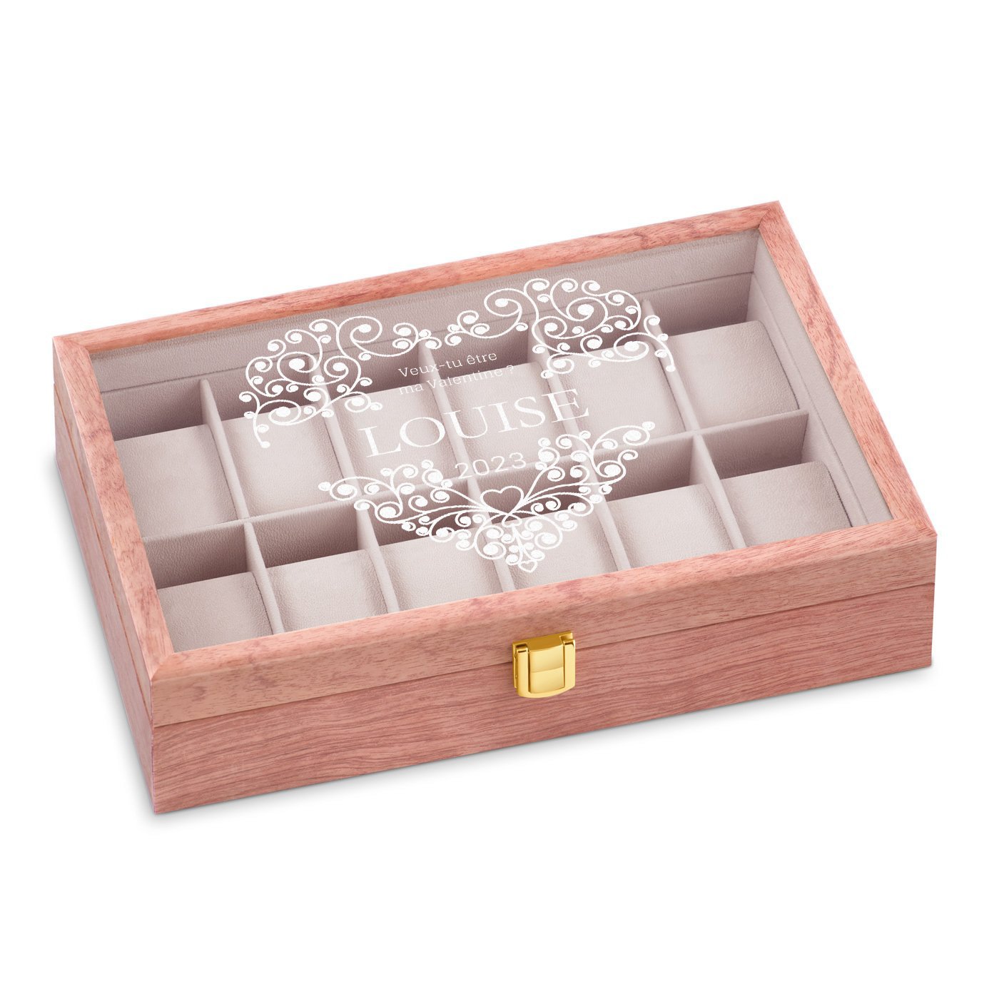 Murrano Personalized Wood Watch Box for a Girlfriend for Valentine's Day