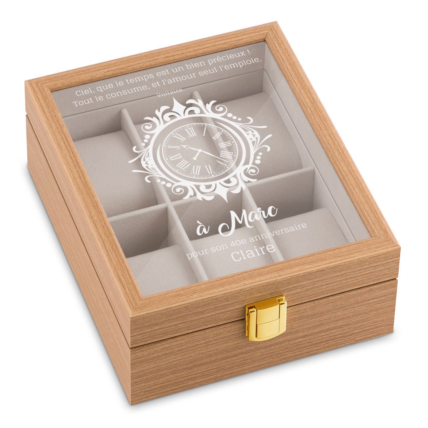Caja de relojes de madera personalizada Murrano para el cumpleaños número 40 de un hombre