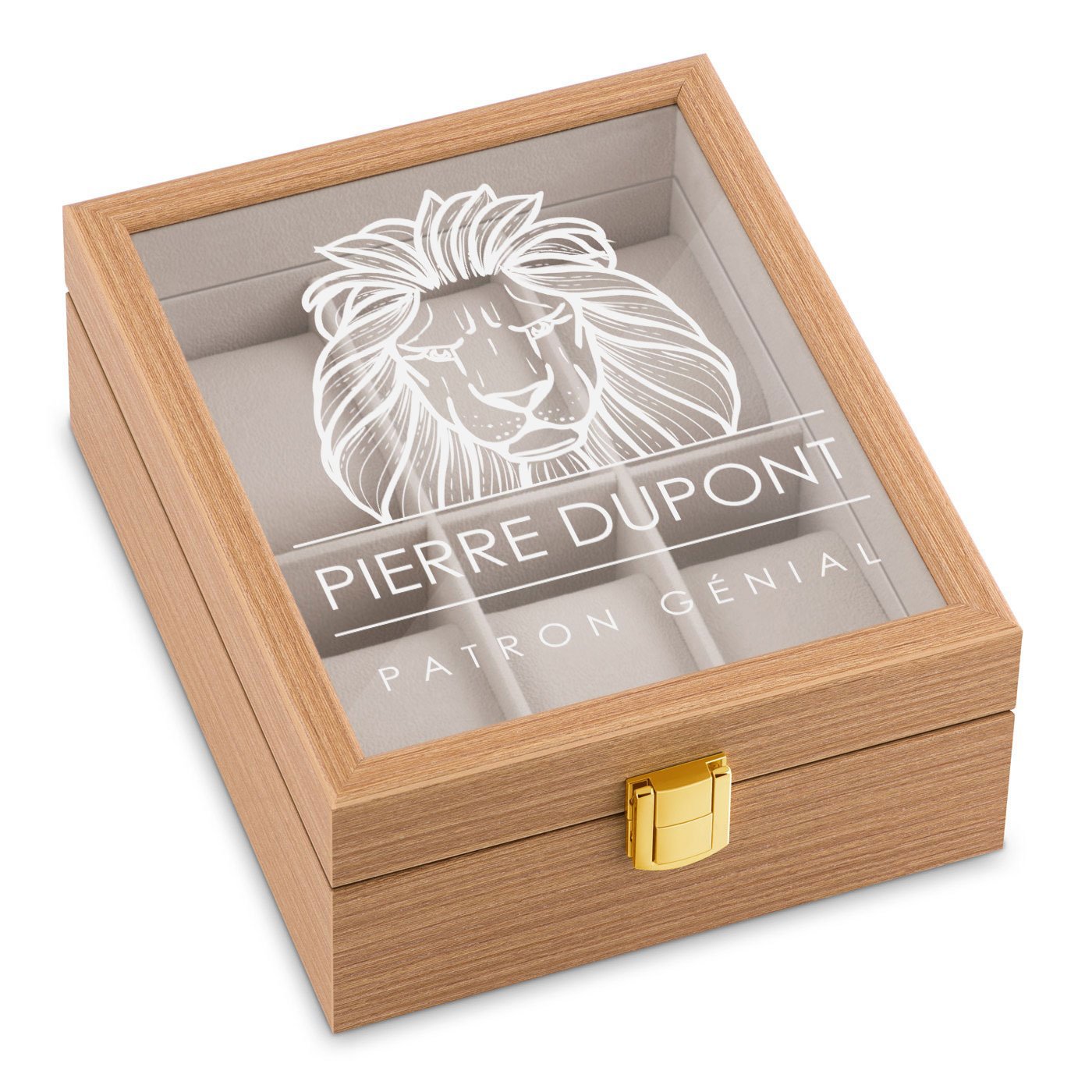 Caja de relojes personalizada de madera clara de Murrano para el cumpleaños de un jefe