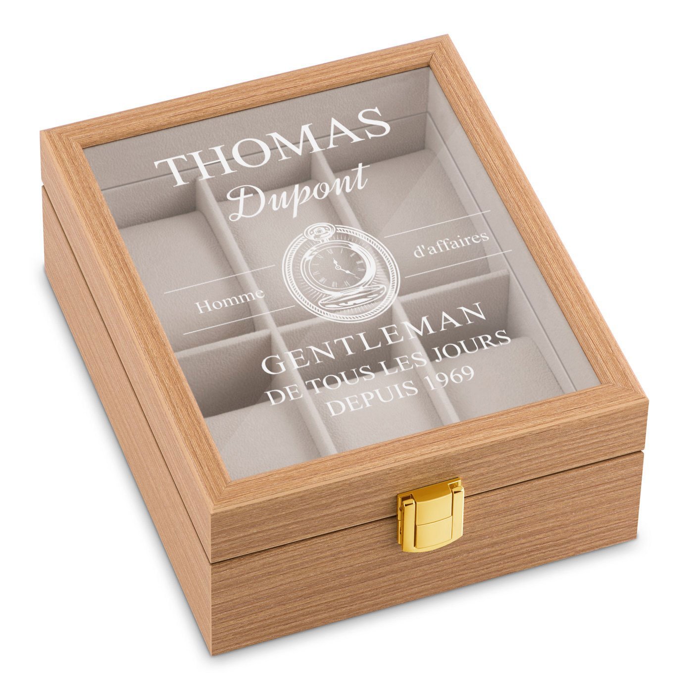 Murrano Personalized Clear Wood Watch Box for Dad's Birthday