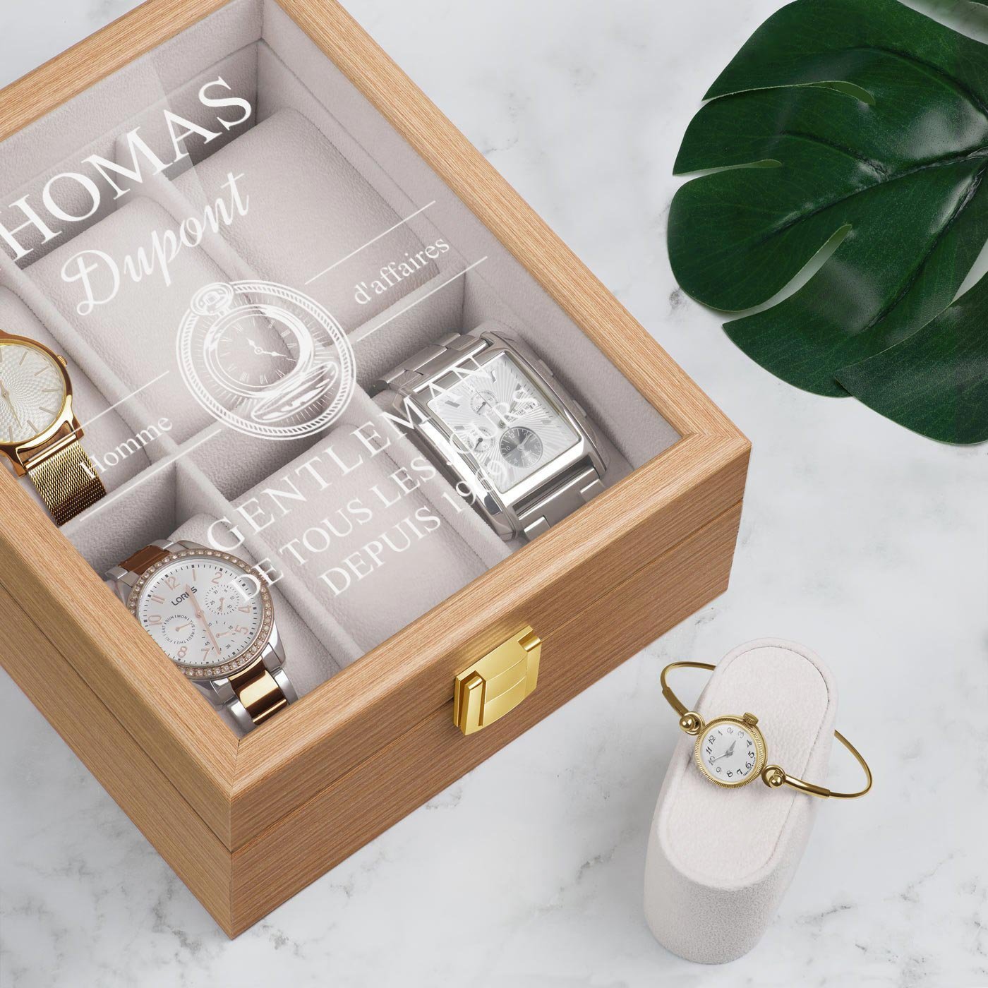 Murrano Personalized Clear Wood Watch Box for Dad's Birthday