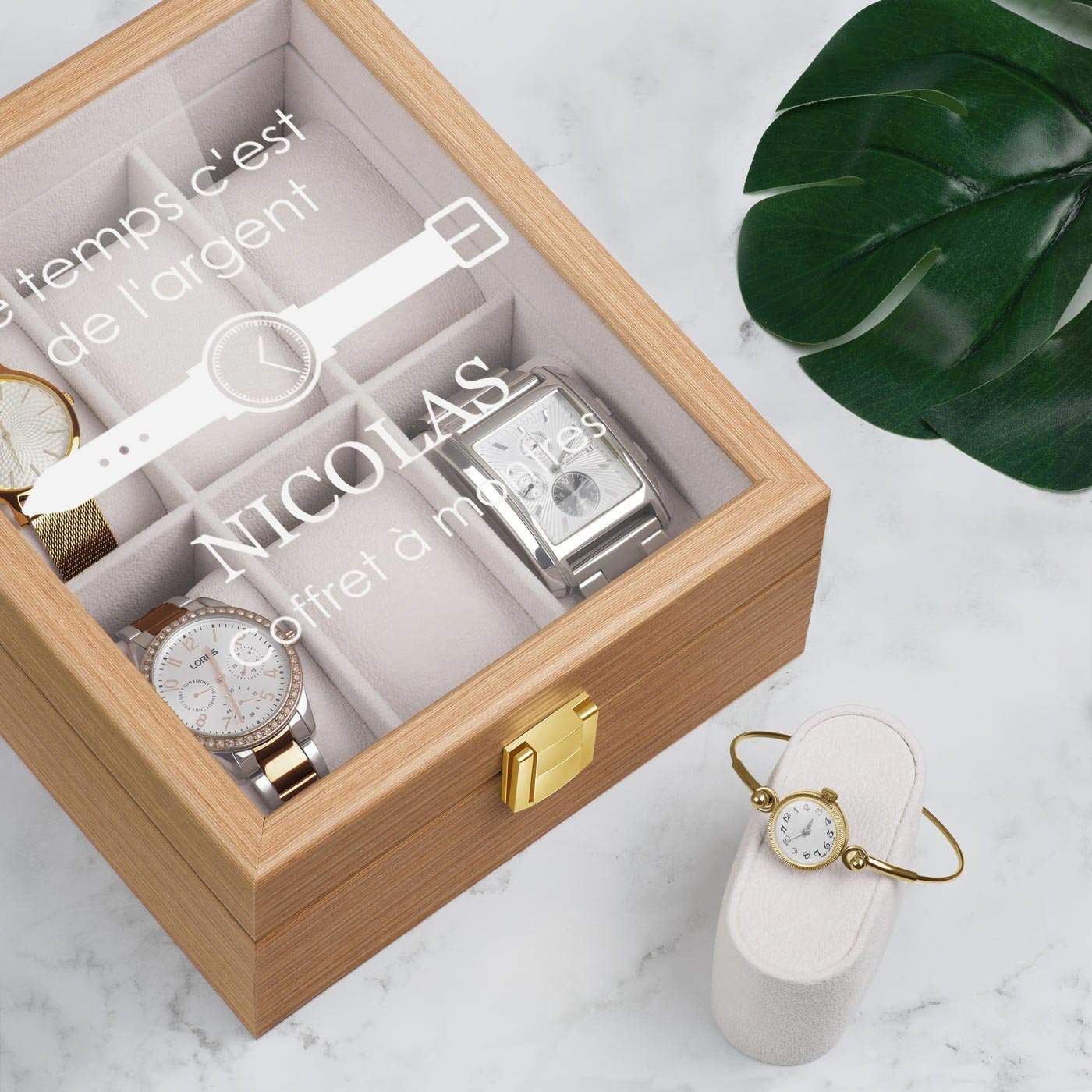 Murrano Wood Watch Box with Engraving for Husband's Anniversary