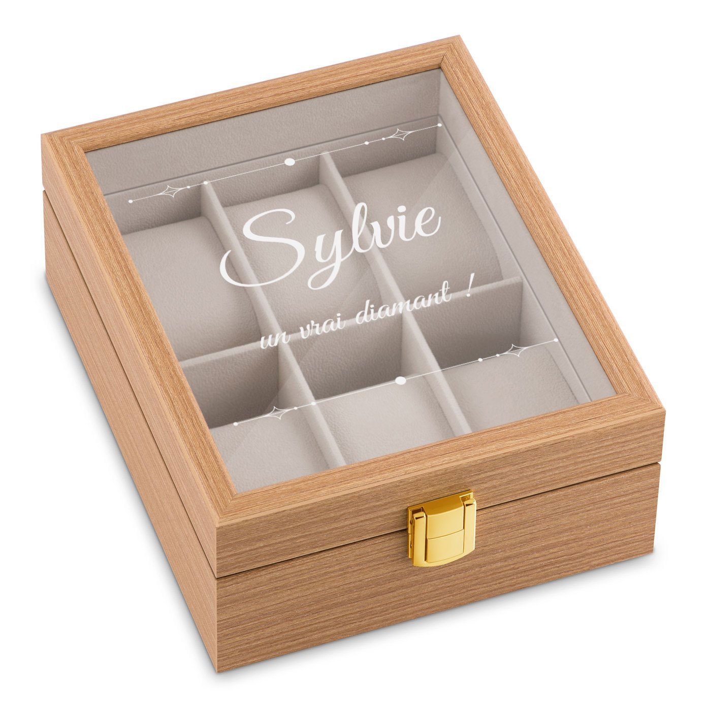 Caja de relojes de madera Murrano con grabado para el aniversario de boda de una mujer