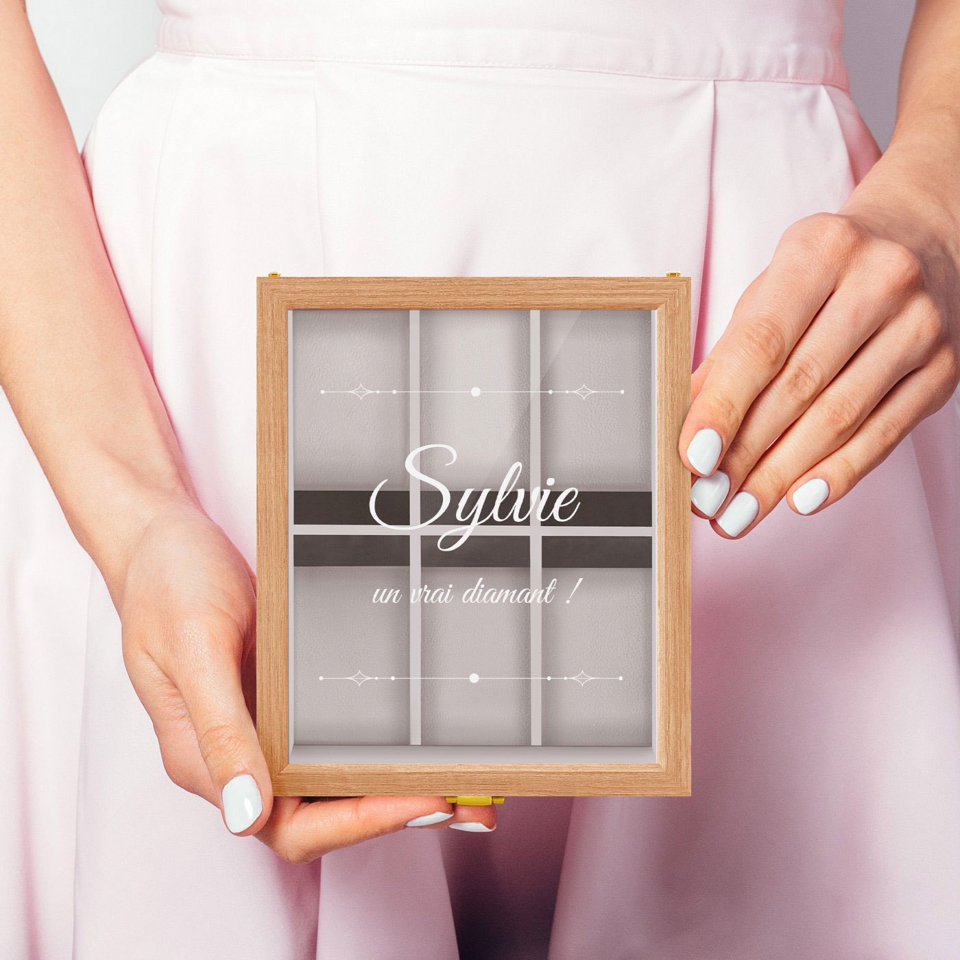 Caja de relojes de madera Murrano con grabado para el aniversario de boda de una mujer