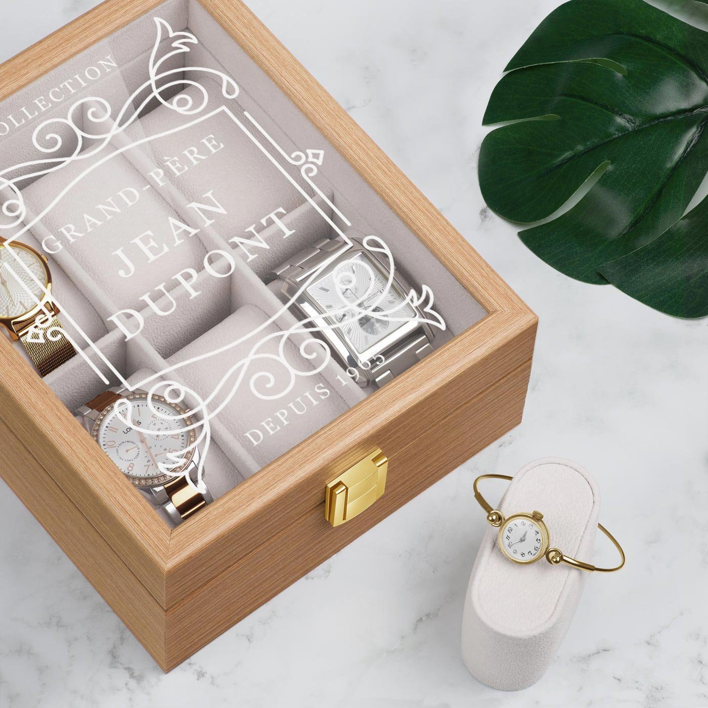 Murrano Personalized Clear Wood Watch Box for Grandfather's Birthday