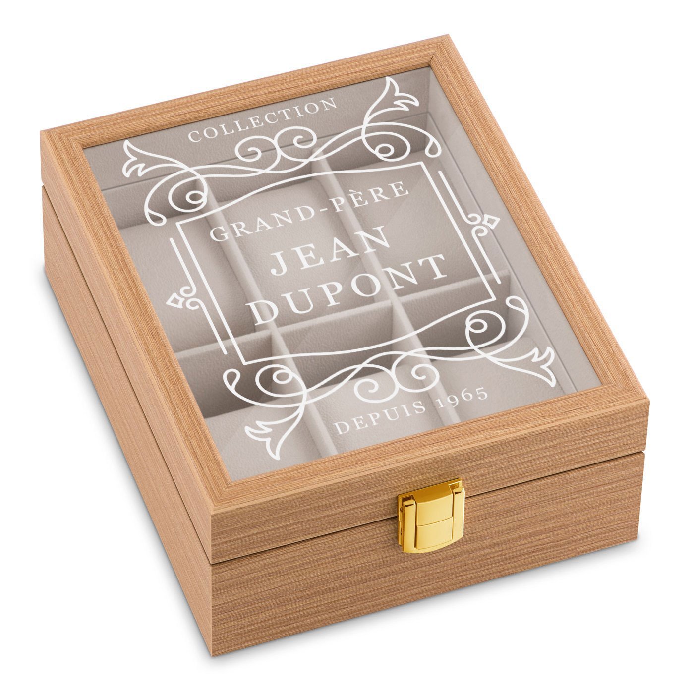 Murrano Personalized Clear Wood Watch Box for Grandfather's Birthday