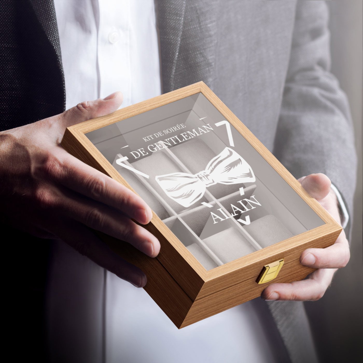 Caja de relojes de madera personalizada de Murrano para el aniversario de un caballero