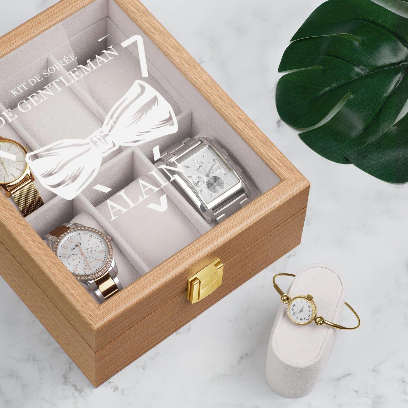 Caja de relojes de madera personalizada de Murrano para el aniversario de un caballero