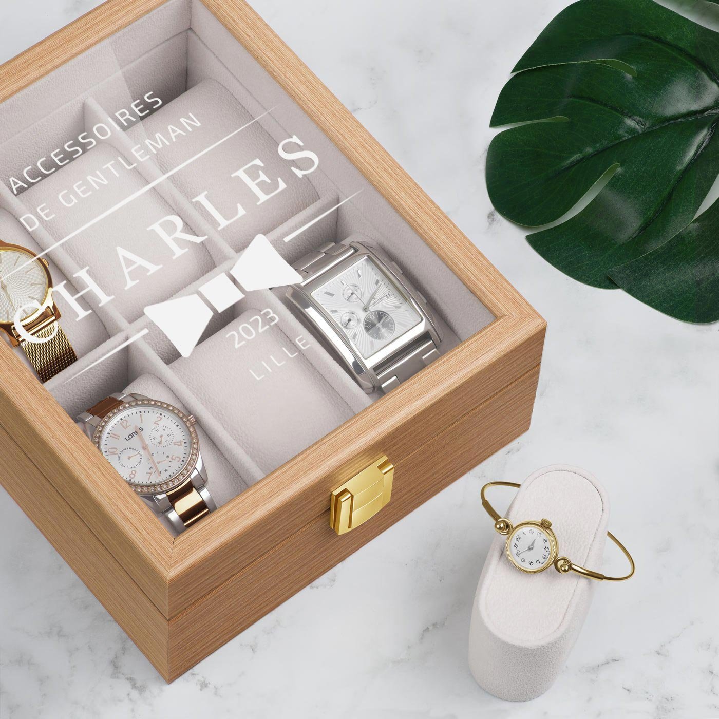 Murrano Wood Watch Box with Engraving for Grandfathers' Day