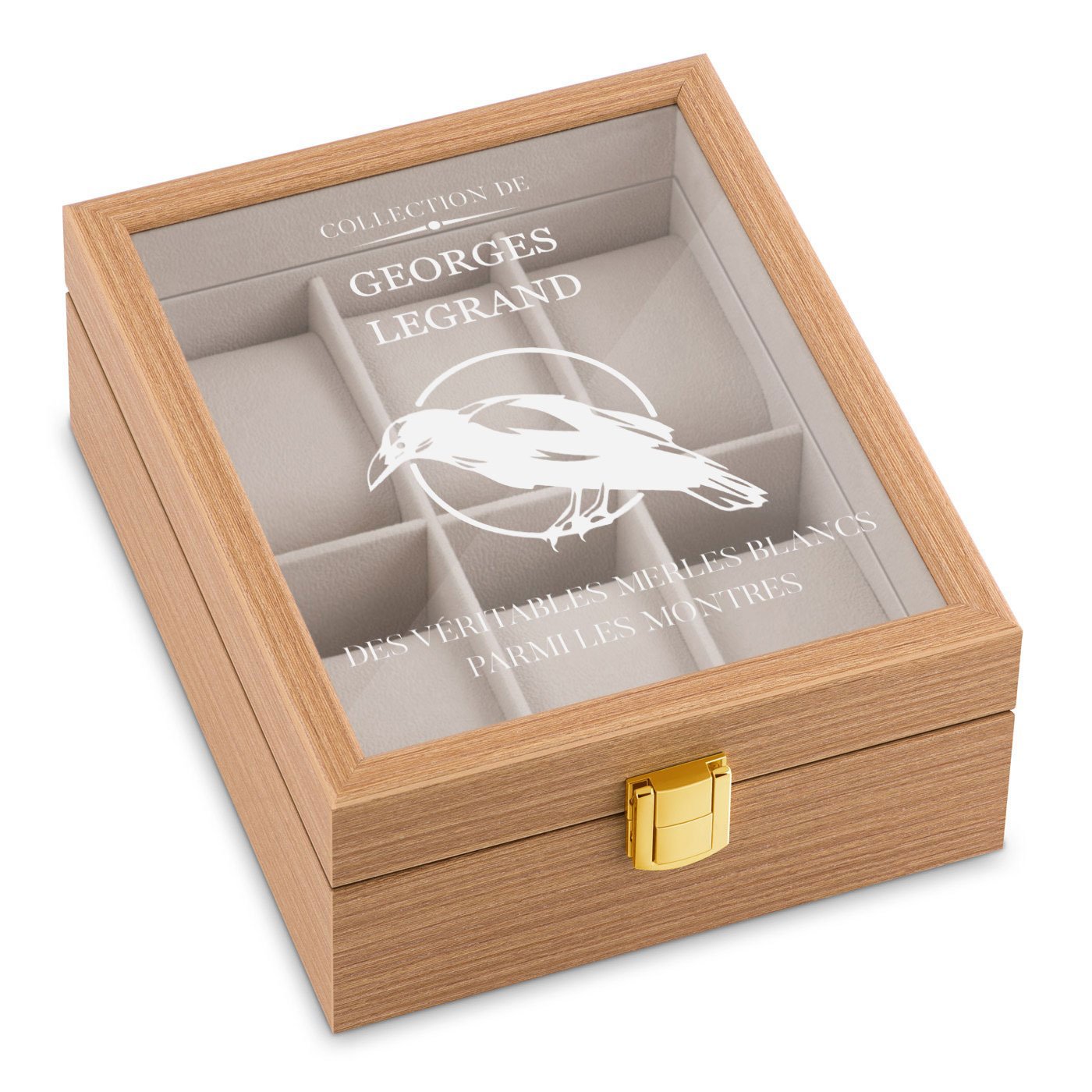 Murrano Personalized Clear Wood Watch Box for Him