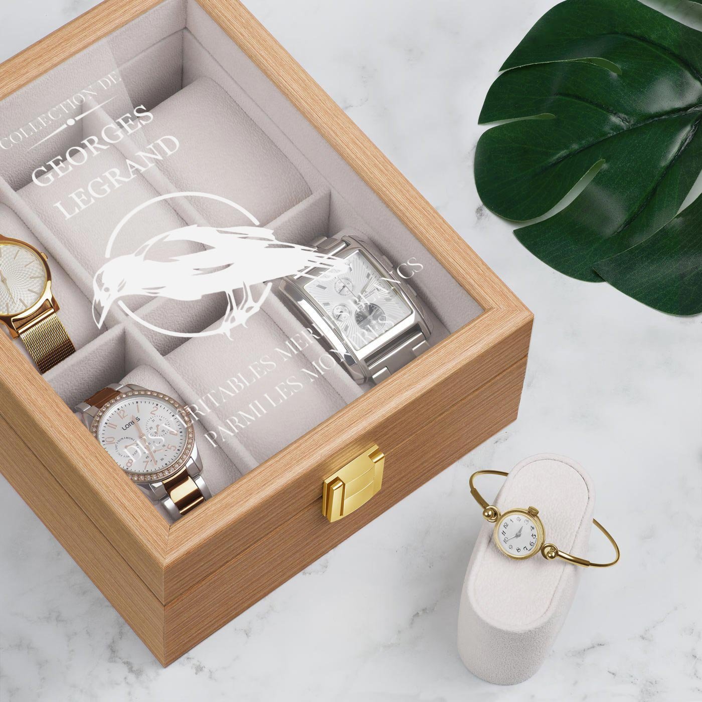 Murrano Personalized Clear Wood Watch Box for Him