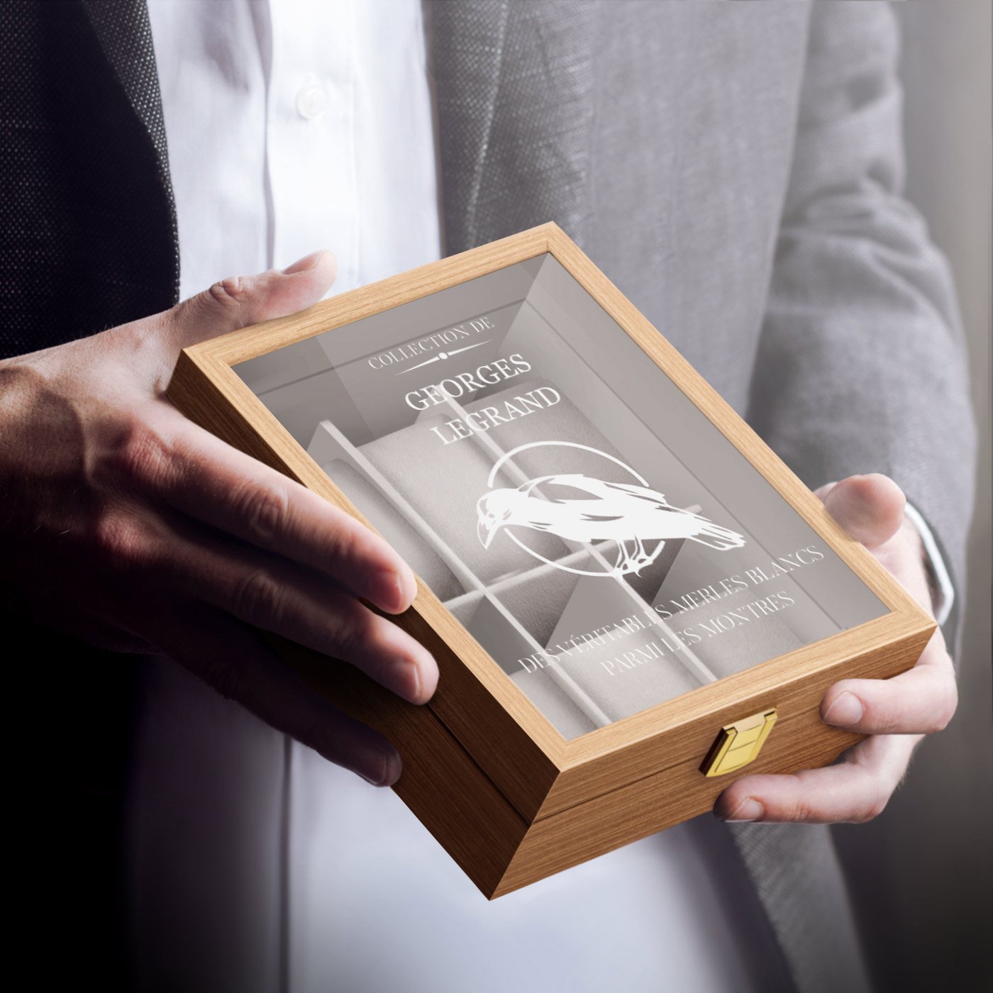 Murrano Personalized Clear Wood Watch Box for Him