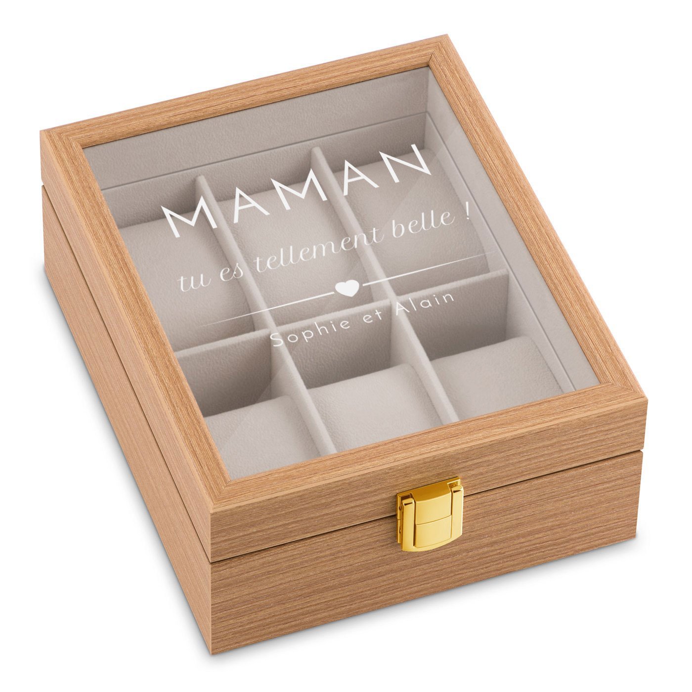 Murrano Personalized Clear Wood Watch Box for Mother's Day