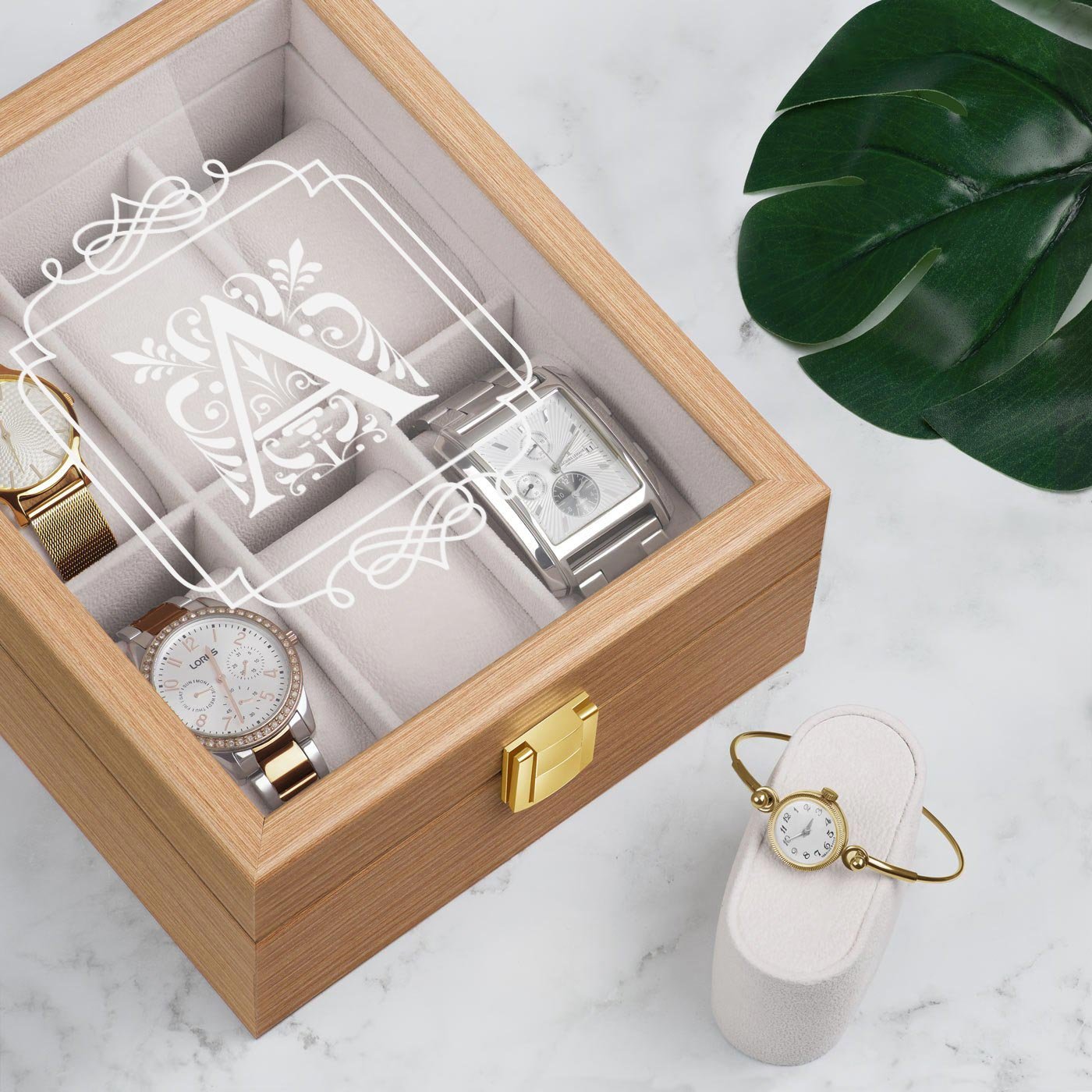 Caja de relojes de madera personalizada Murrano para el cumpleaños de mamá