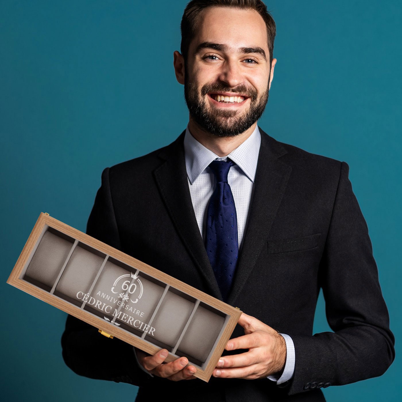 Caja de reloj de madera personalizada para hombre, regalo de cumpleaños número 60