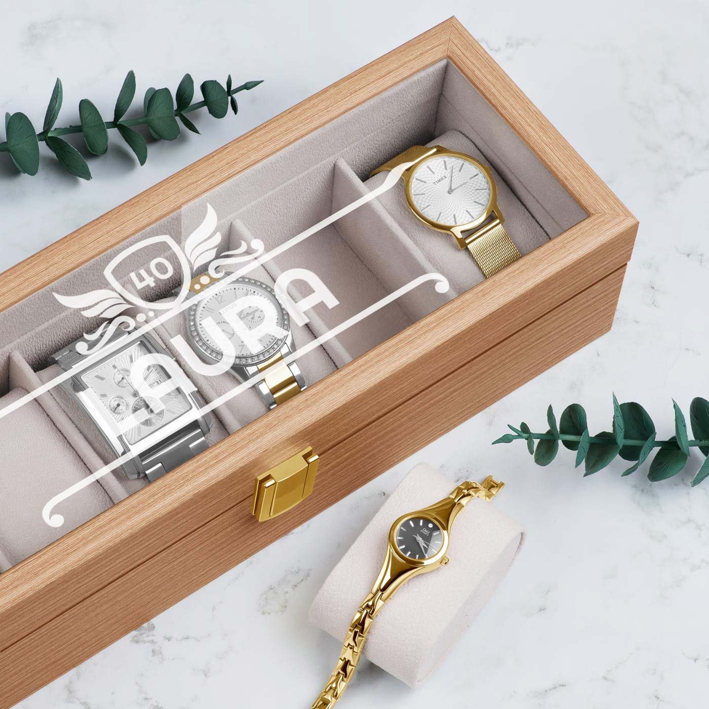 Caja de relojes de madera personalizada Murrano para el cumpleaños número 40 de una mujer