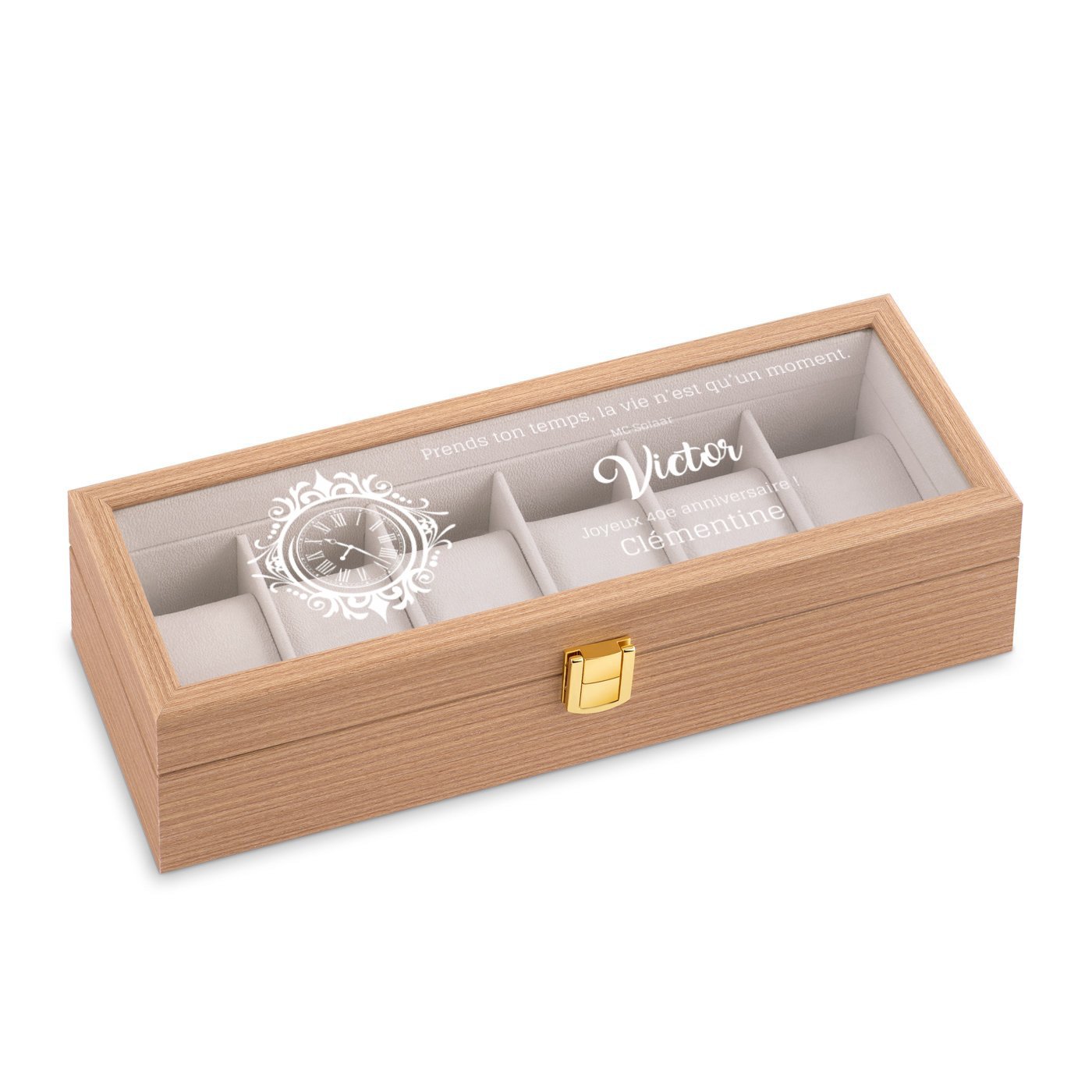 Caja de relojes de madera Murrano con grabado para el cumpleaños número 40 de un hombre