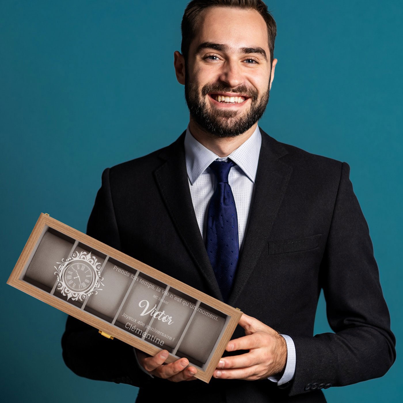 Caja de relojes de madera Murrano con grabado para el cumpleaños número 40 de un hombre