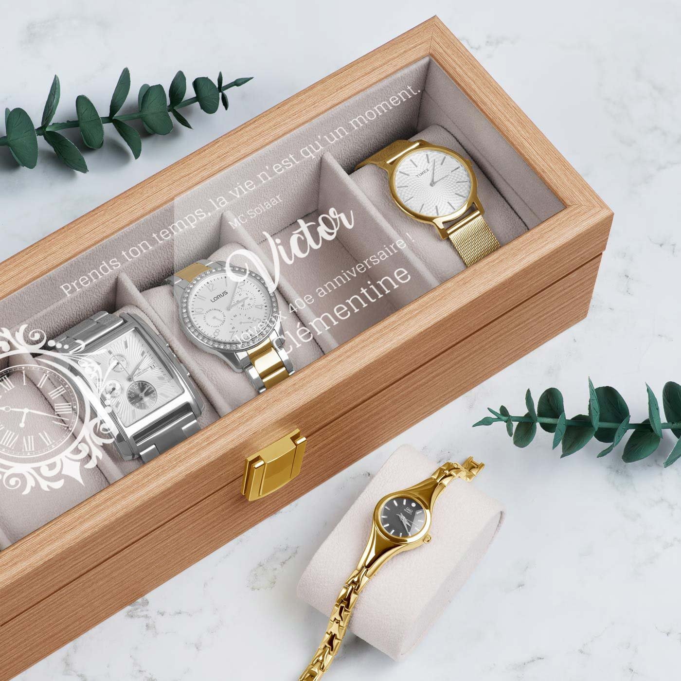 Caja de relojes de madera Murrano con grabado para el cumpleaños número 40 de un hombre