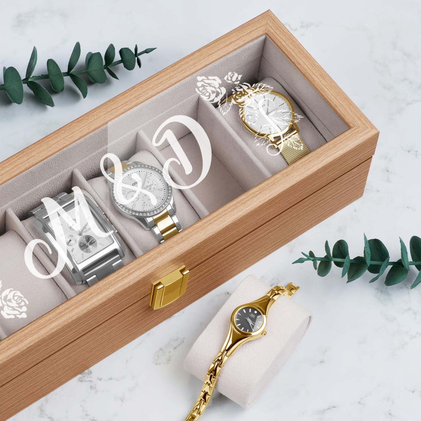 Caja de relojes de madera personalizada Murrano para una pareja por el aniversario de bodas